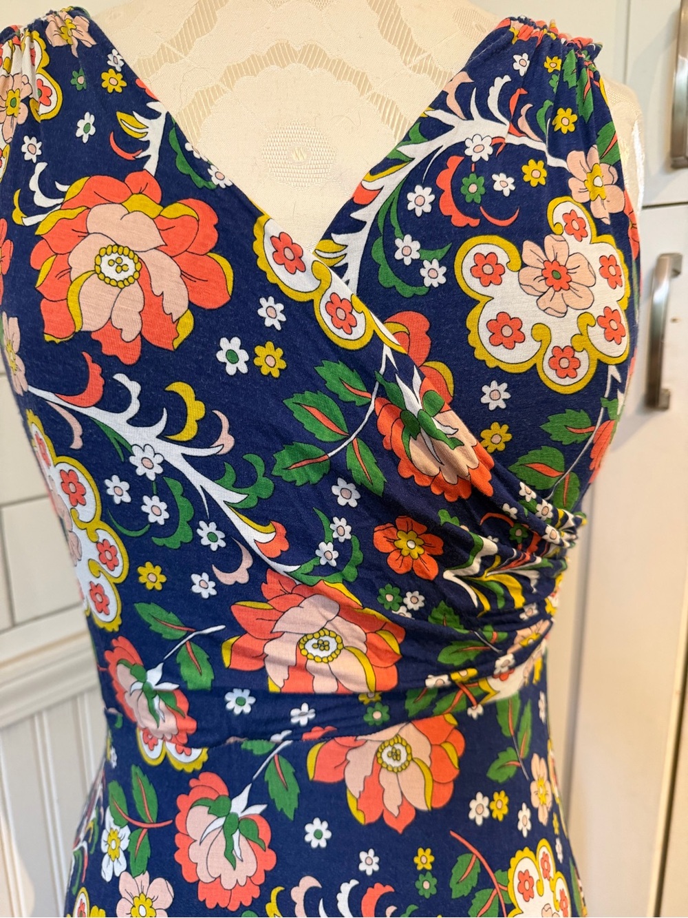Boden Navy Floral Maxi Dress with Pink, Green & Yellow Accents